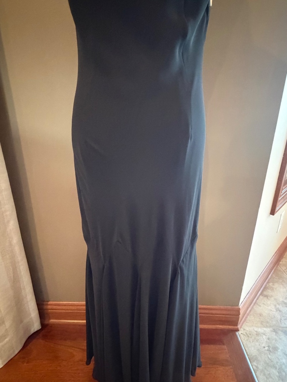 Vintage Black Sleeveless Maxi Dress Chiffon Overlay V-neck Godet skirt Size 10 - Picture 6 of 12